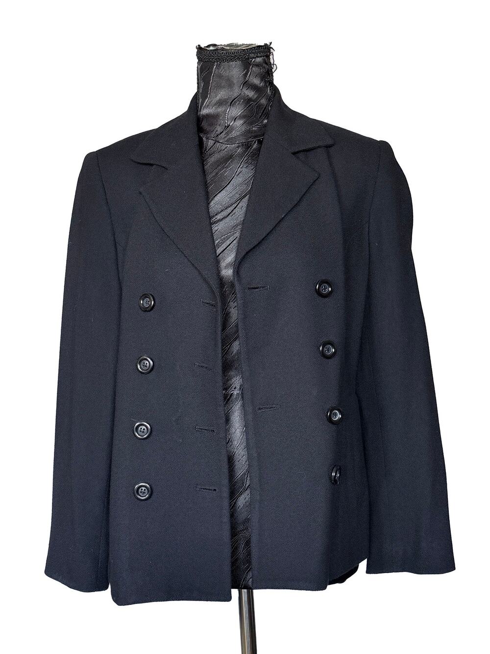 Vintage Express Tailleur Black Double Breasted Wool Blend Blazer Petite 3/4